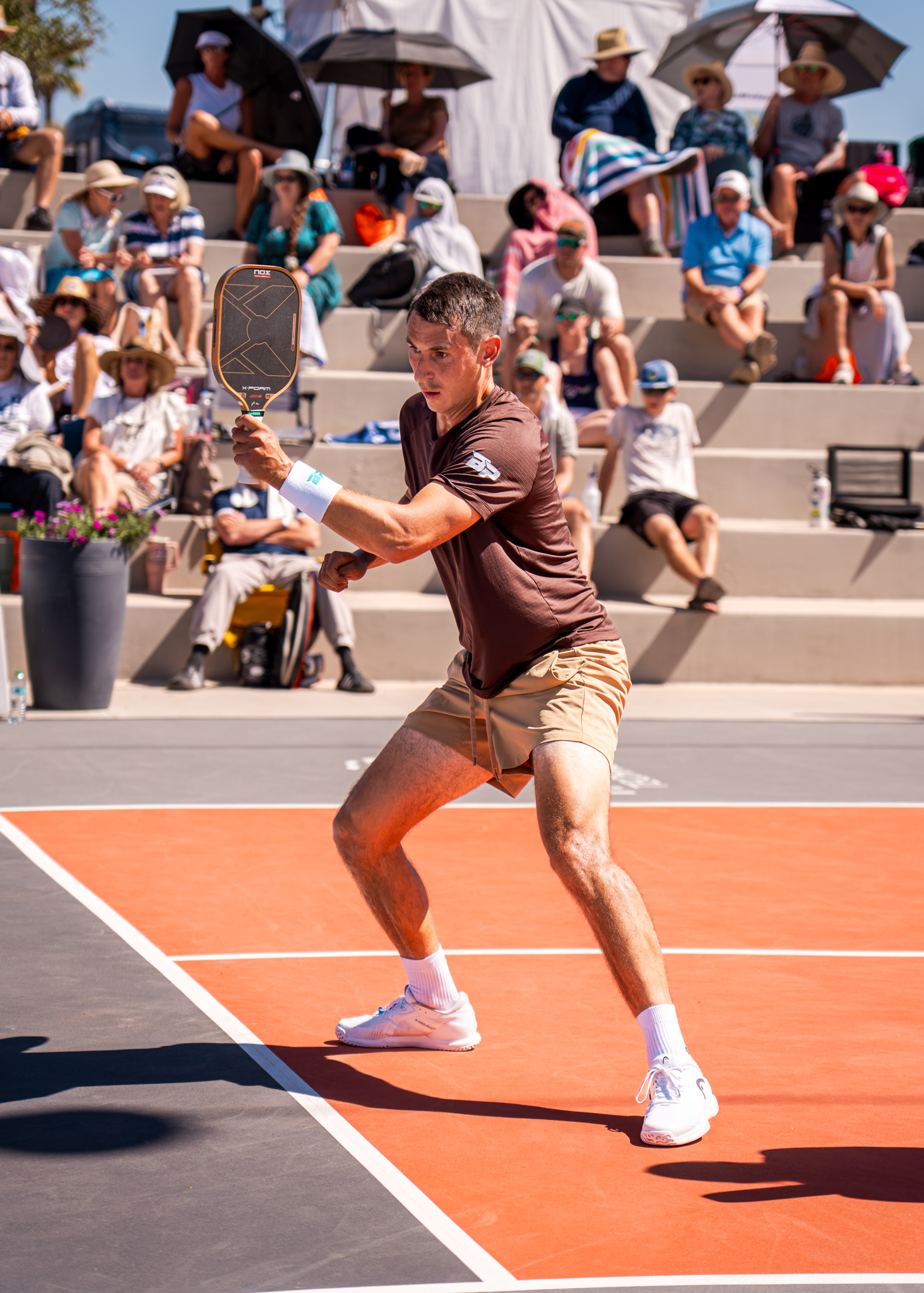 Ivan Jakovljevic preparing for a forehand on an outdoor court.